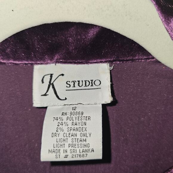 K Studio 2pc Velvet Jacket Dress Set Eggplant Purple Black Holiday Formal 12 - Picture 3 of 8